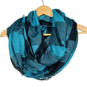 NEW! Lane Bryant Checker Knit Scarf Teal Black Fringe Casual